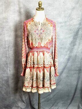 Siddhartha Bansal Anthropologie Dakota Peasant Long Sleeve Dress Size S Beige